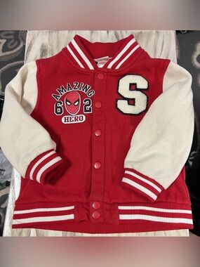 Marvel Spider-Man Varsity Jacket Toddler 3T Red Snap Front Letterman Coat